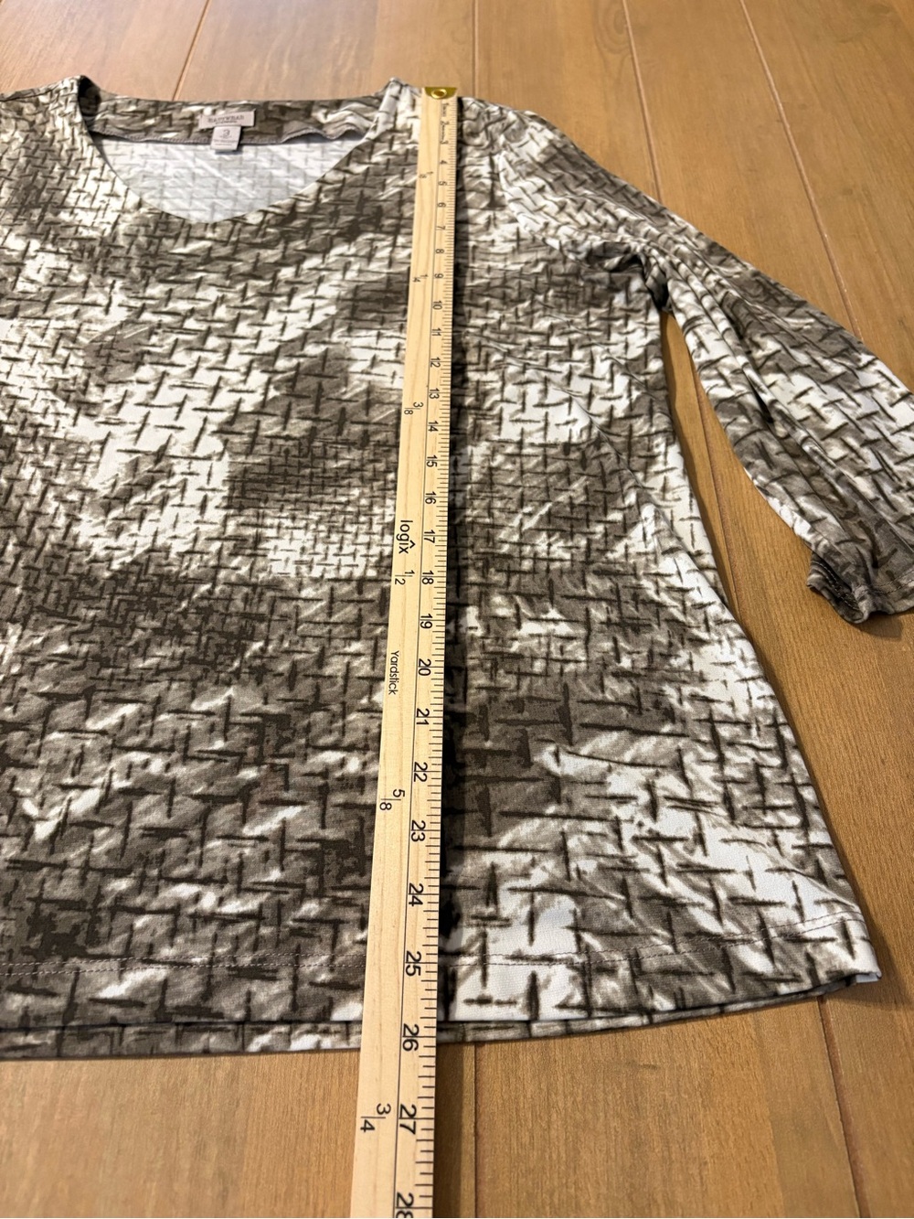 Easywear by Chico's Top Women 3 Gray White Abstract V-Neck 3/4 Sleeve Modern USA - Picture 9 of 10
